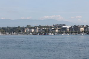 Geneva with backdrop of Alps.