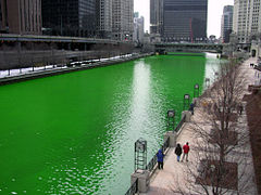 Chicago river turns green on Saint Pat's.