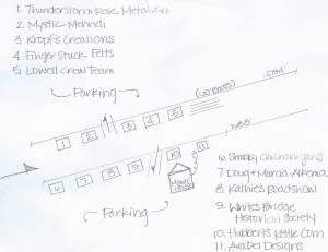 Map of vendors at the first annual village bazaar.