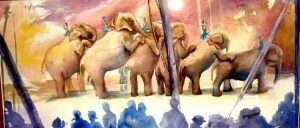 Circus elephants by artist Jan Johnson of Lowell.